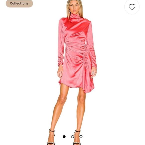 ALC long sleeve mini dress hot coral pink asymmetrical hem bodycon NWT sz 00 XS - Picture 1 of 7